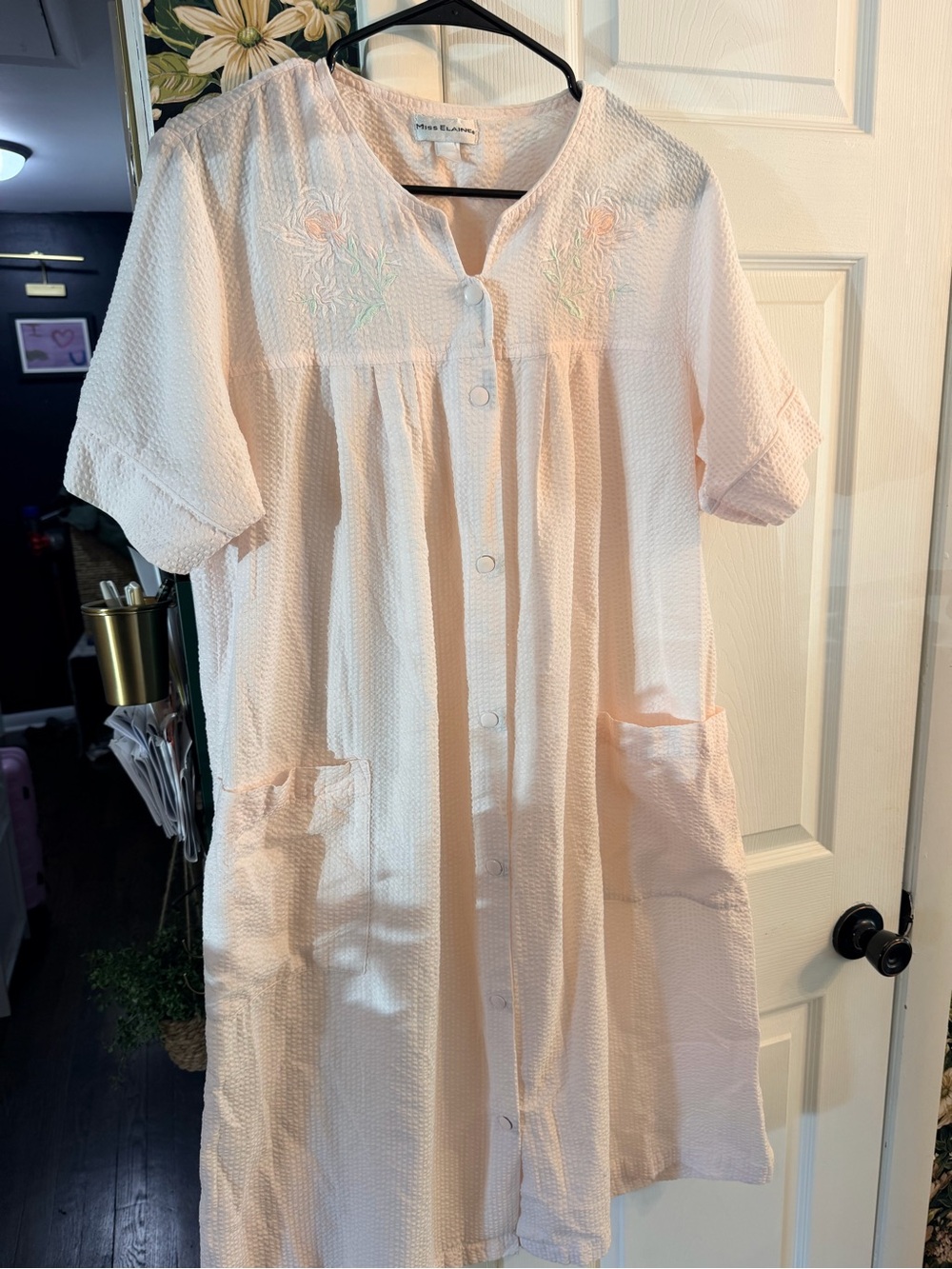 Vintage Miss Elaine Blush Pink Seersucker Snap-Front Duster/Housecoat